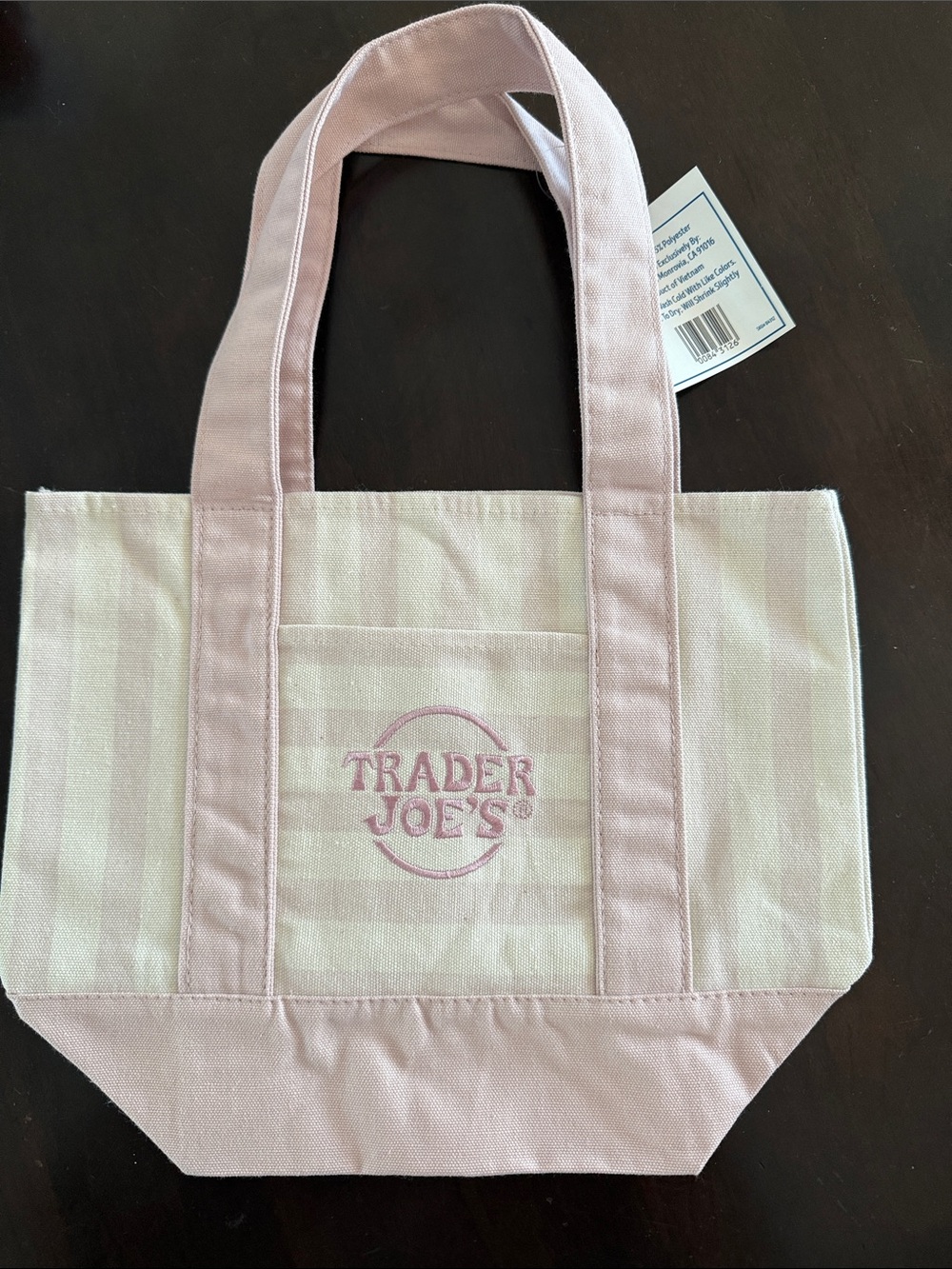 Pink Trader Joe’s striped mini tote